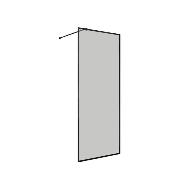 Mediterraneo 32 in. W. x 76 in. H Fixed Shower Door Glass Panel in Black Frame with Clear Smoked Glass