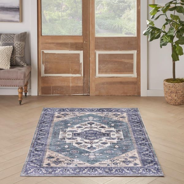 Area Rug, 4x6 ft Low-Pile Machine Washable Vintage Rugs for Living