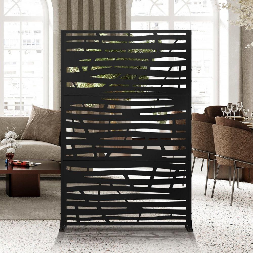 72 in. x 47 in. Black Outdoor Metal Galvanized Privacy Screen Fence Garden Panels