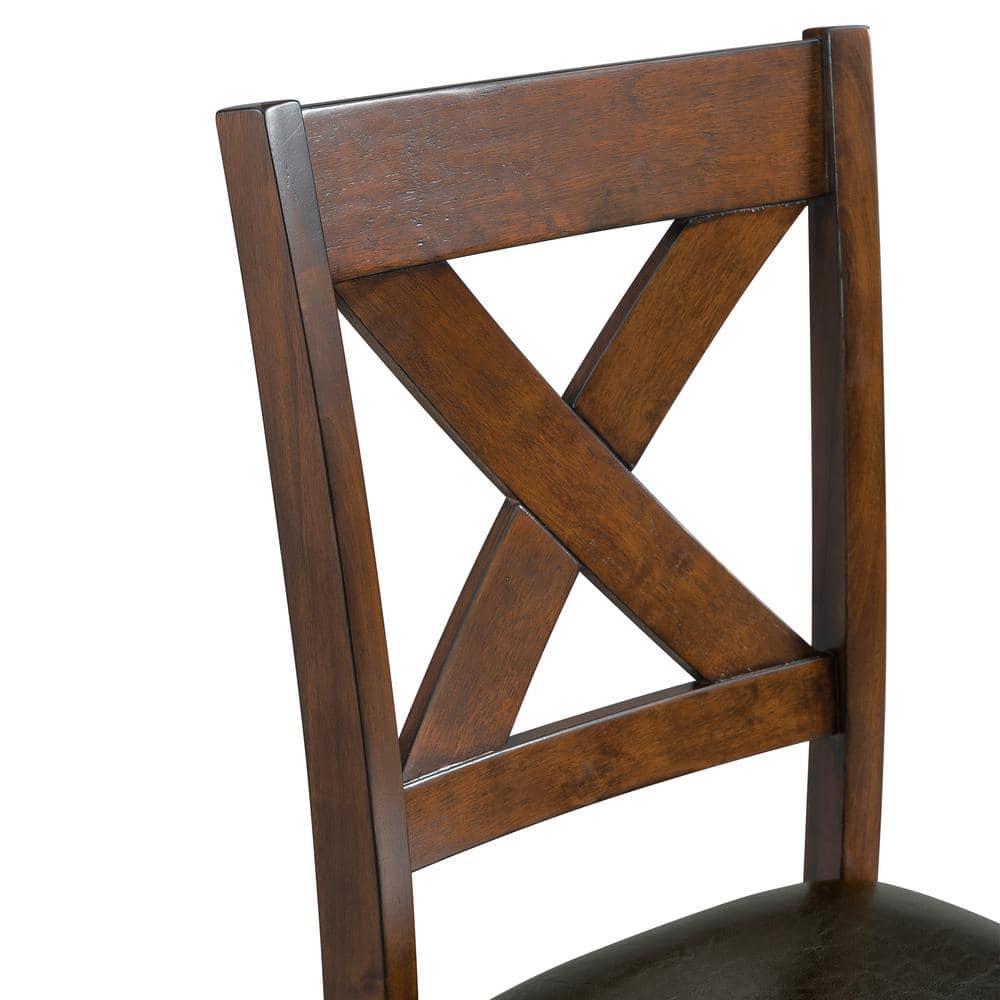 Cherry Faux Leather Upholstered Cross Back Side Chair Set