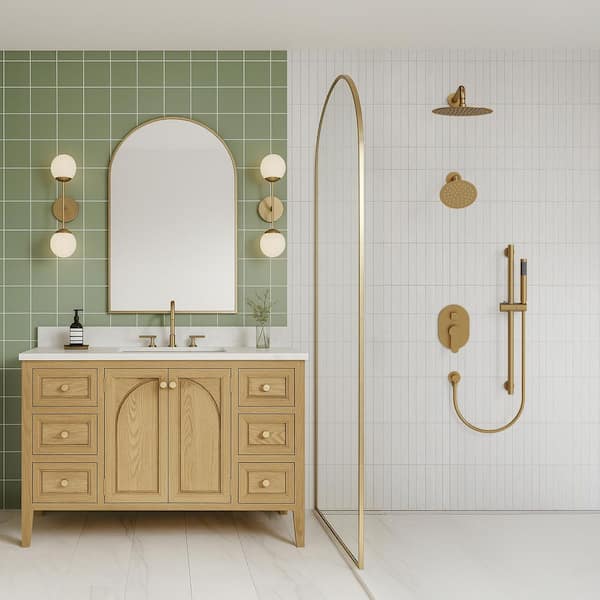 3-Spray Patterns Round Fixed Shower Head 10 and 6 in. 2.5 GPM Dual Shower Heads in Brushed Gold (Valve Included)