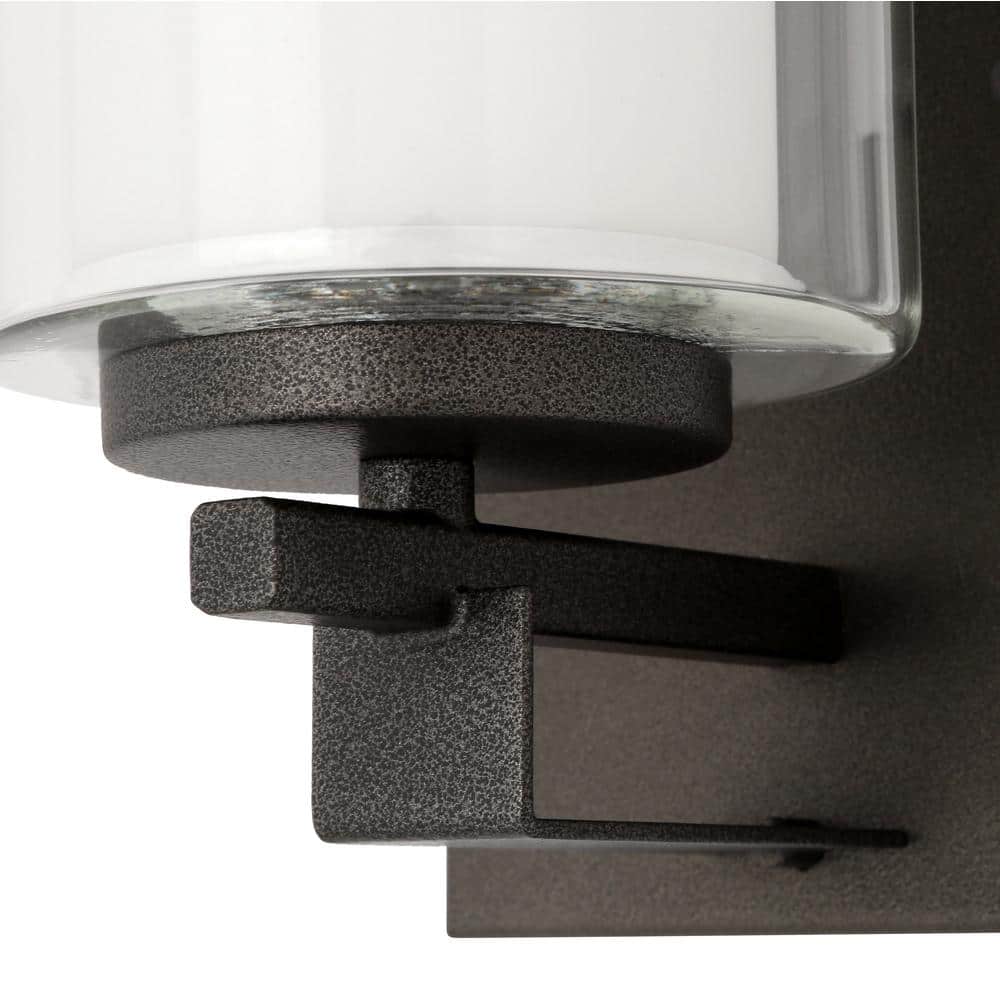 Smoked Iron Cylinder Outdoor Wall Sconce with Etched Glass