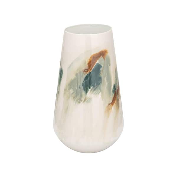 Liv & Skye 13 in. White Metal Colored Stained Decorative Vase