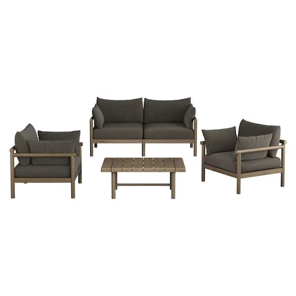 Eleni 4-Piece Outdoor Patio Teak Wood Sofa Set in Weathered Gray Flint