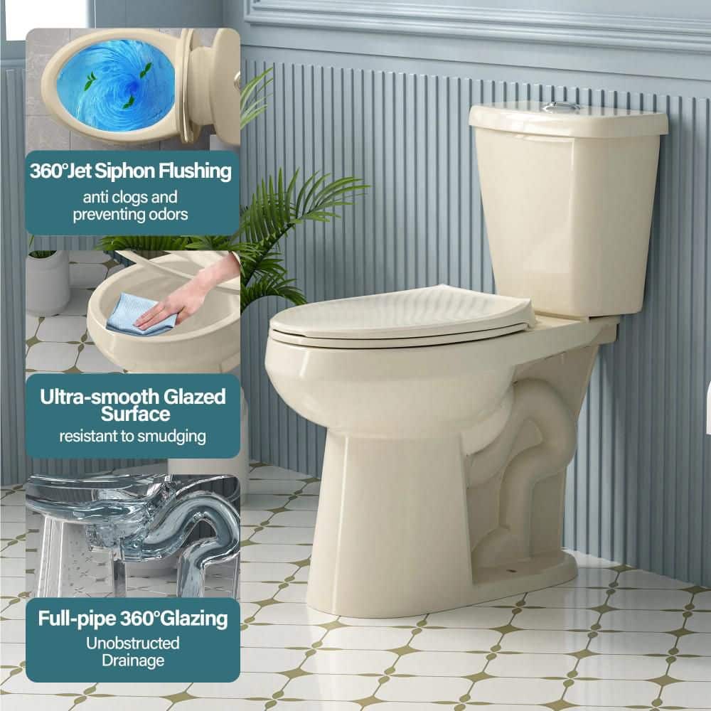 19" White Vitreous China Dual Flush Round Two-Piece Toilet