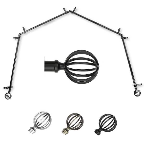 EMOH 13/16" Dia Adjustable 4-Sided Bay Window Curtain Rod 28 to 48" (each side) with Leoni Finials in Black