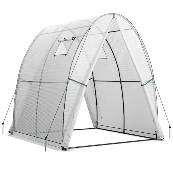 ANGELES HOME 6 ft. x 6 ft. x 6.6 ft. White Outdoor Wall-in Tunnel Greenhouse, Walk-in Tunnel Design