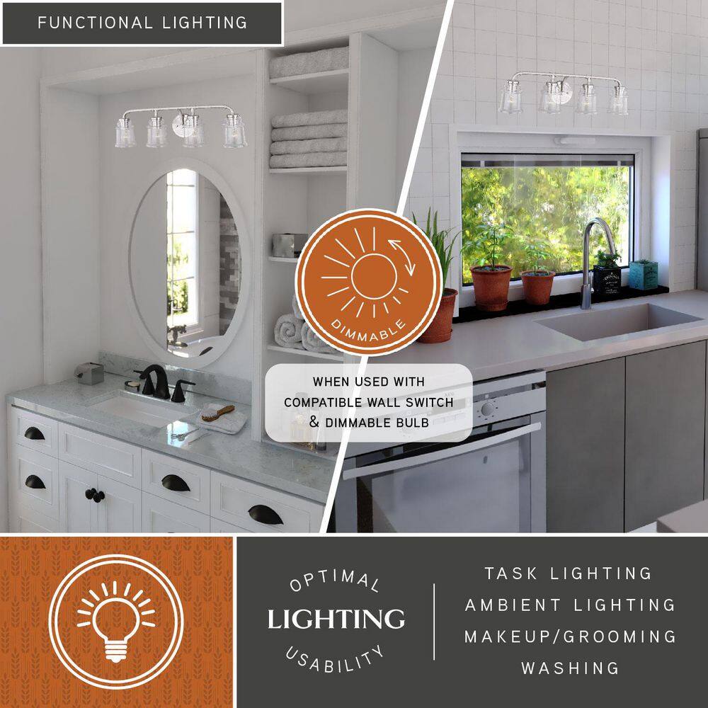 Toledo 30.5" Satin Nickel Industrial Vanity Light with Clear Glass Shades