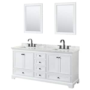Deborah 72 in. W x 22 in. D x 35 in. H Double Bath Vanity in White with White Carrara Marble Top and 24 in. Mirrors