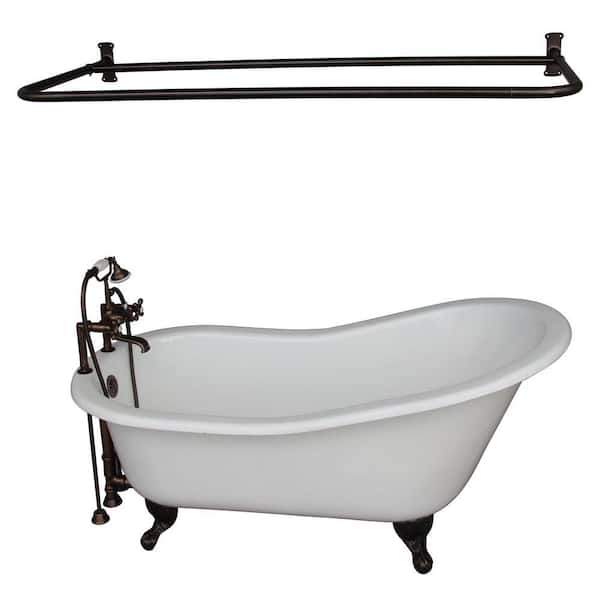 Barclay Products 5.6 ft. Cast Iron Ball and Claw Feet Slipper Tub in White with Oil Rubbed Bronze Accessories