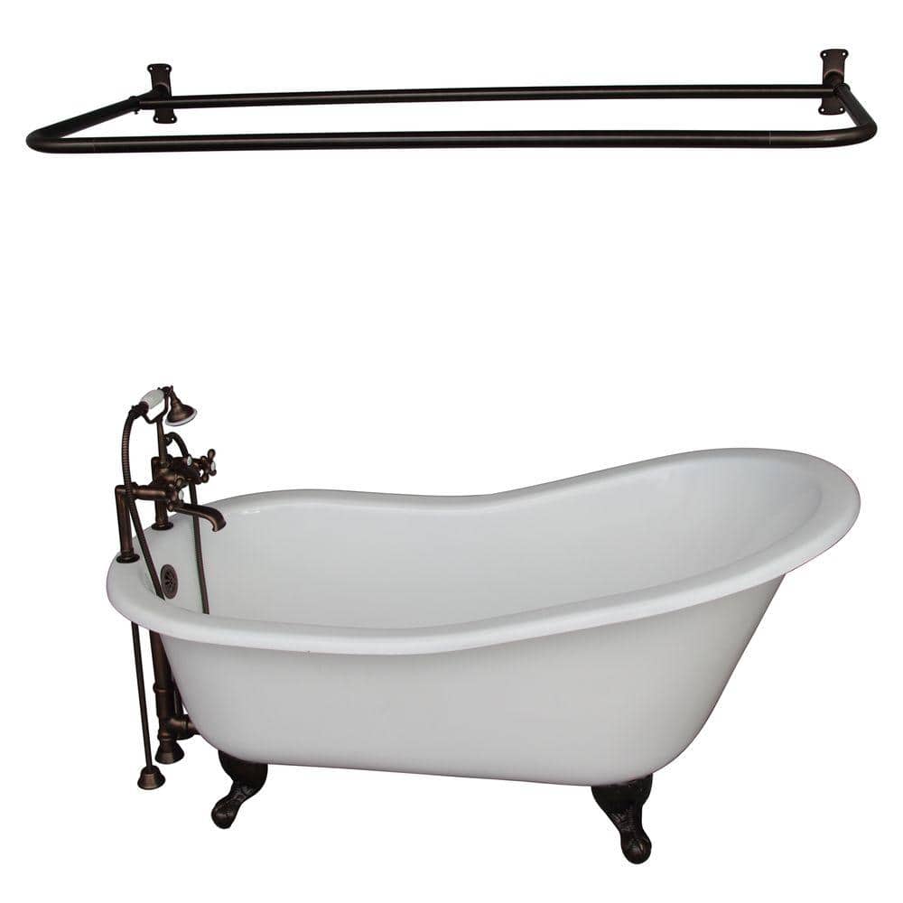 5 ft. Cast Iron Ball and Claw Feet Slipper Tub in White with Oil Rubbed Bro