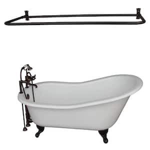 5 ft. Cast Iron Ball and Claw Feet Slipper Tub in White with Oil Rubbed Bronze Accessories