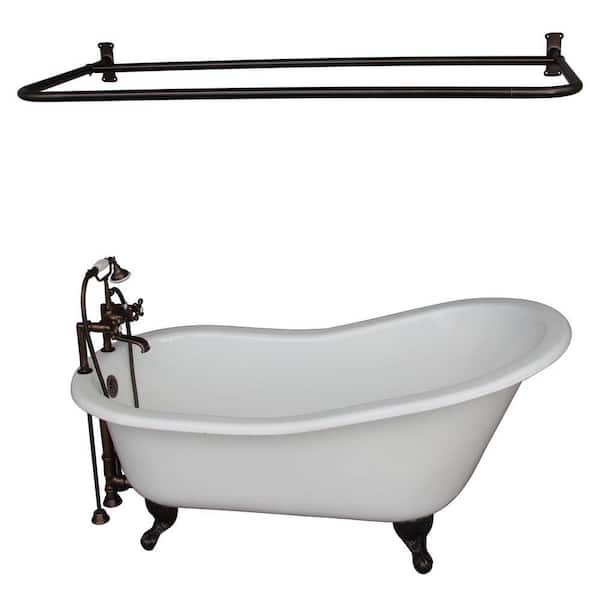 Barclay Products 5 ft. Cast Iron Ball and Claw Feet Slipper Tub in White with Oil Rubbed Bronze Accessories