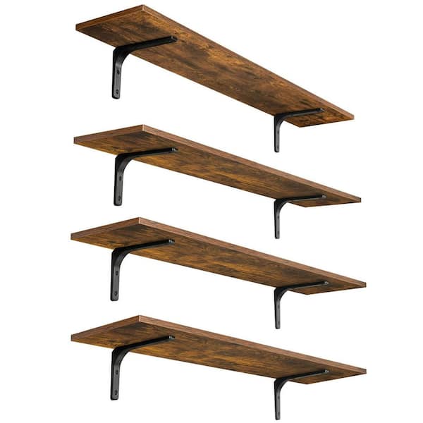 Unbranded 39.4 in. W x 7.9 in. D Rustic Brown Floating Shelves, Decorative Wall Shelf with Sturdy Metal Brackets Set of 4