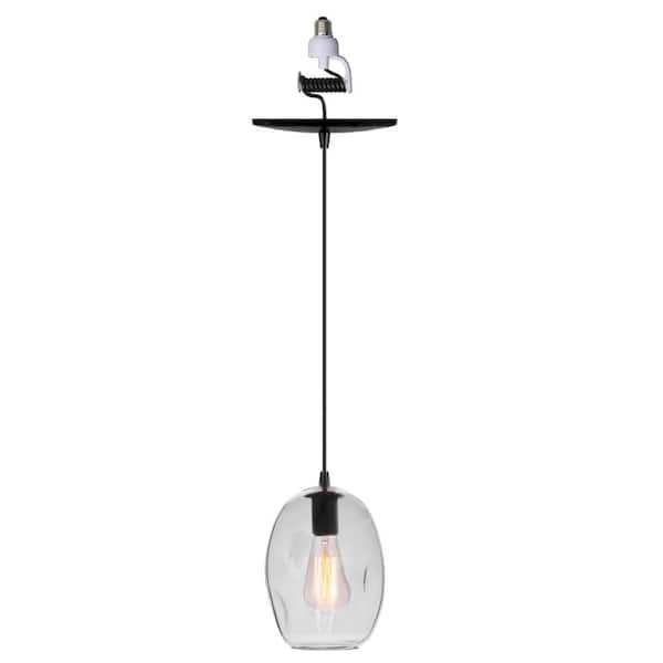 Instant Pendant Light 6 In. Matte Black Recessed Light Conversion Kit with Clear Artisan Dimple Glass Shade