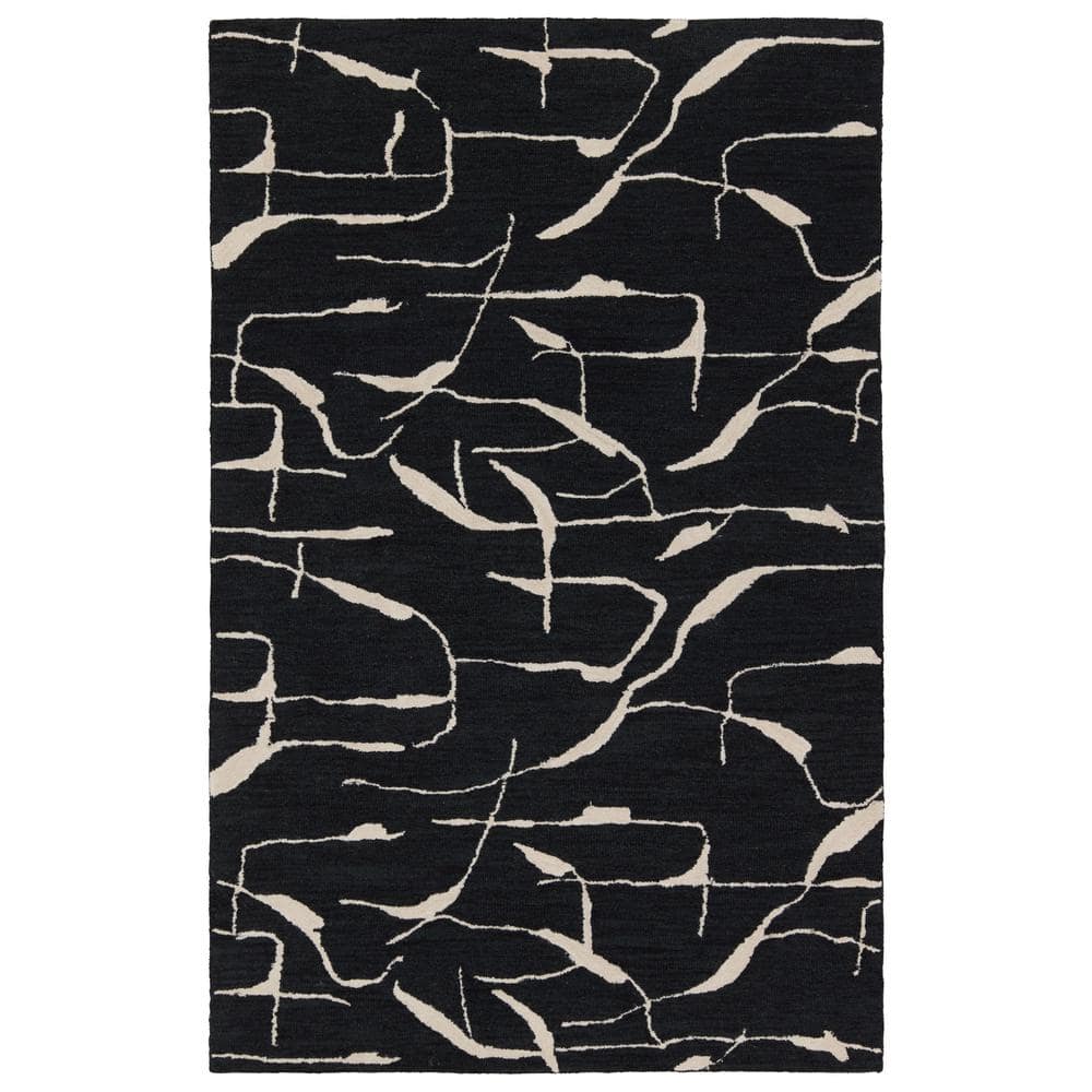 Jaipur Living Nikki Chu Noir Black/White 18 in. x 18 in. Abstract Handmade Area Rug RUG156896
