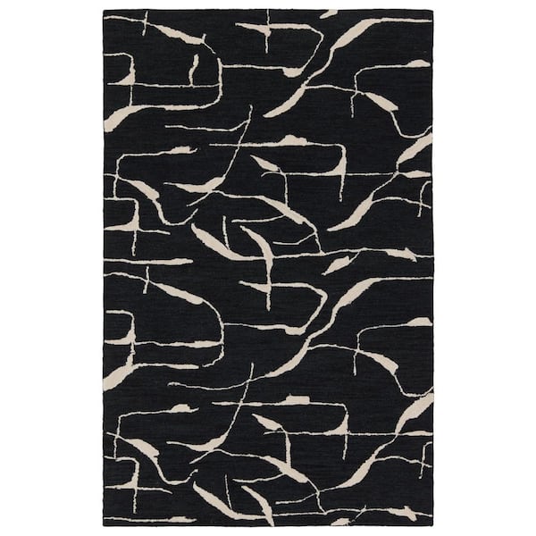 Nikki Chu Noir Black/White 5 ft. x 8 ft. Abstract Handmade Area Rug