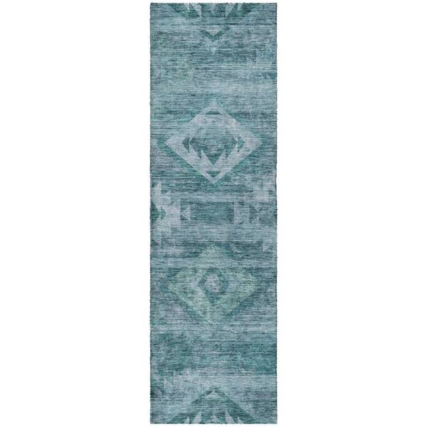 Dream Shag Premium Machine Washable Abstract ADS837 Teal 2 ft. x 7 ft. Runner Rug