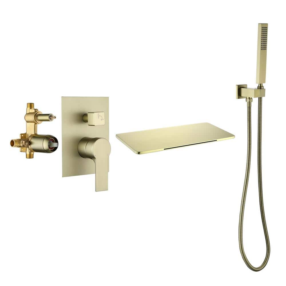 Single-Handle Wall Mount Roman Tub Faucet with Hand Shower in Brushed Gold -  Satico, SS88028DA