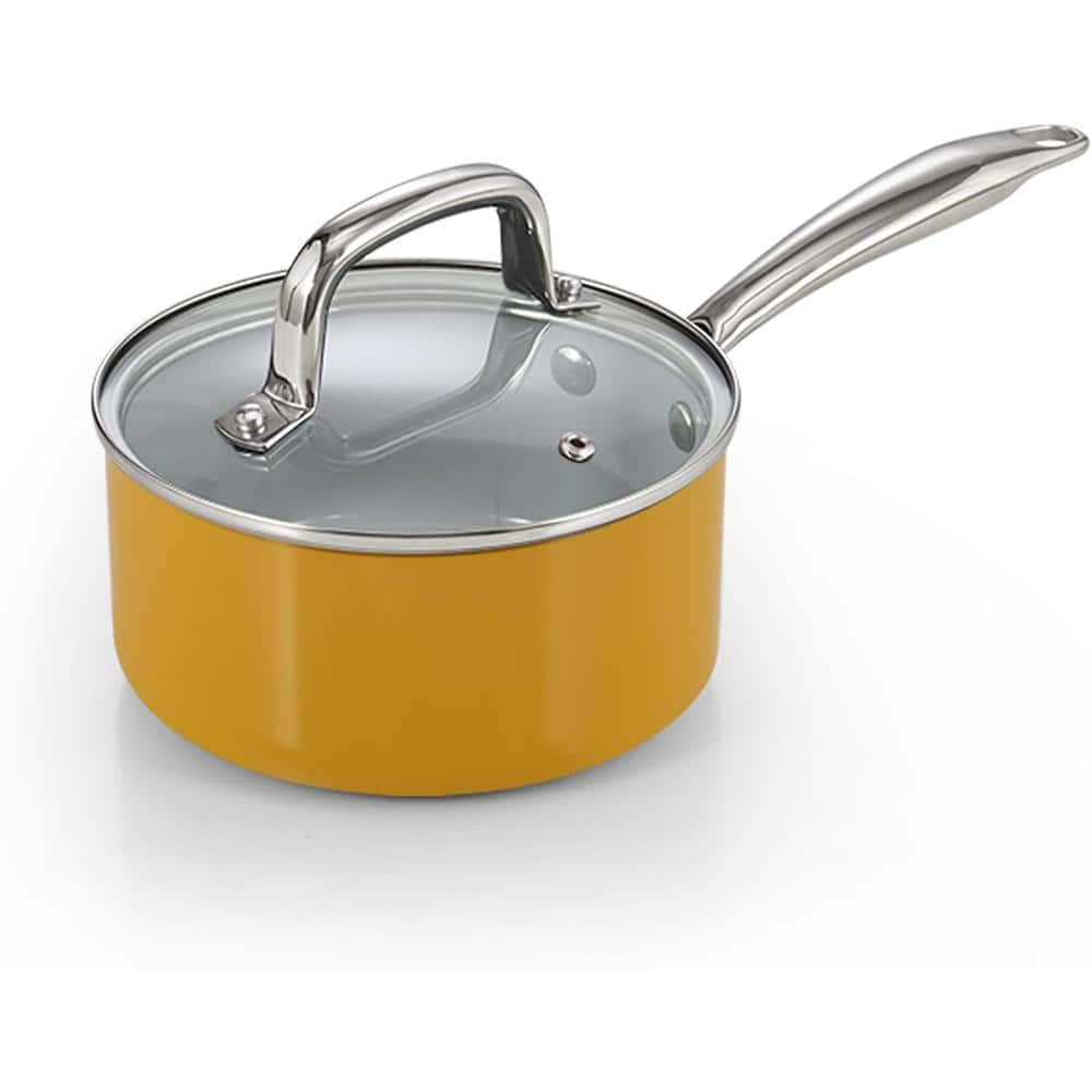 Cook N Home 1.5 qt. Hard Anodized Aluminum Non-Stick Healthy Ceramic Small Saucepan, Yellow