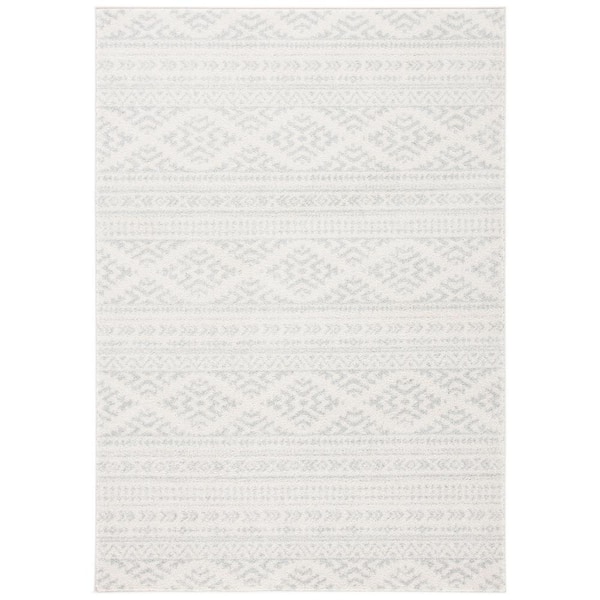 SAFAVIEH Tulum Ivory/Light Gray 5 ft. x 8 ft. Striped Tribal Geometric Area Rug