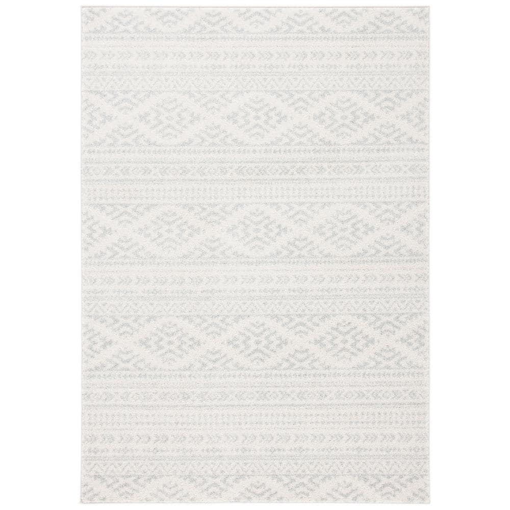 Ivory and Light Grey Geometric Wool Area Rug, 9' x 12'