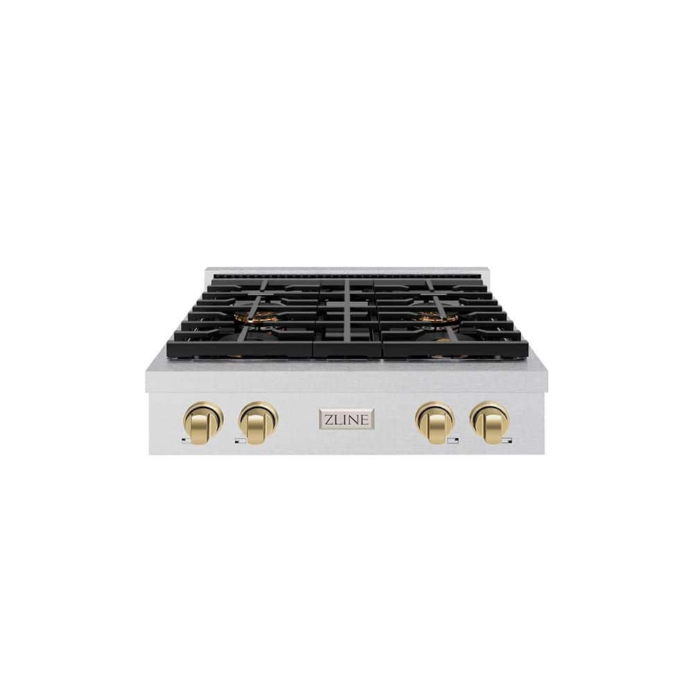 Autograph Edition 30 in. Paramount Gas Rangetop with 4-Burner DuoPro Cooktop in Satin Stainless Steel and Champagne