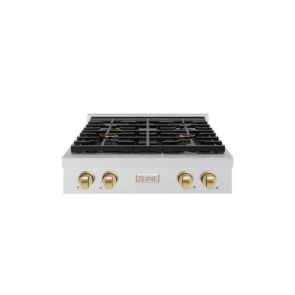 Autograph Edition 30 in. Paramount Gas Rangetop with 4-Burner DuoPro Cooktop in Satin Stainless Steel and Champagne