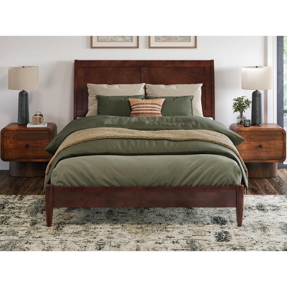 Valencia Walnut Full Sleigh Wood Platform Bed with Slats