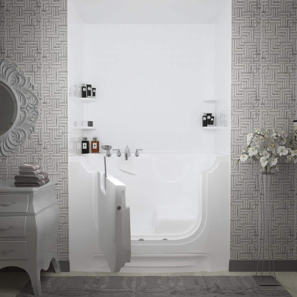 ADA Compliant White Fiberglass Walk-In Bathtub with Jets