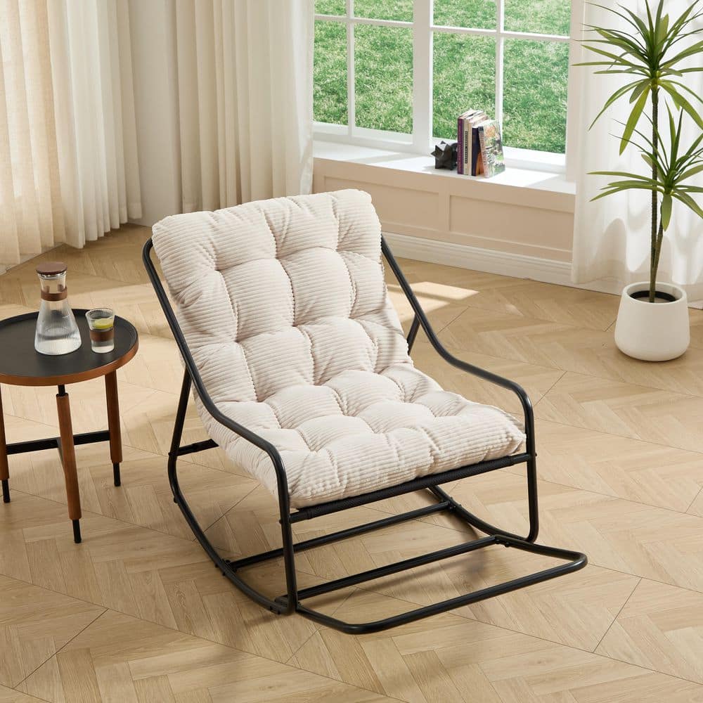 32 in. Black Metal Outdoor Rocking Chair with White Thick Soft Cushion for Patio Porch Living Room price history on PriceWatchPro