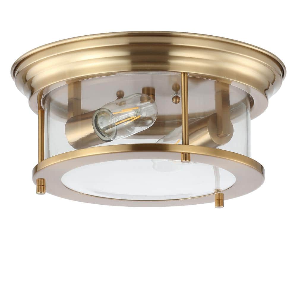 Lauren 13.25" Brass Gold and Clear Glass LED Flush Mount