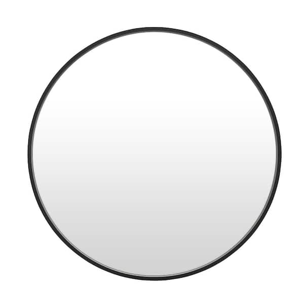 GETLEDEL 16 in. W x 16 in. H Modern Small Round Aluminum Framed Wall Mounted Bathroom Vanity Mirror in Black