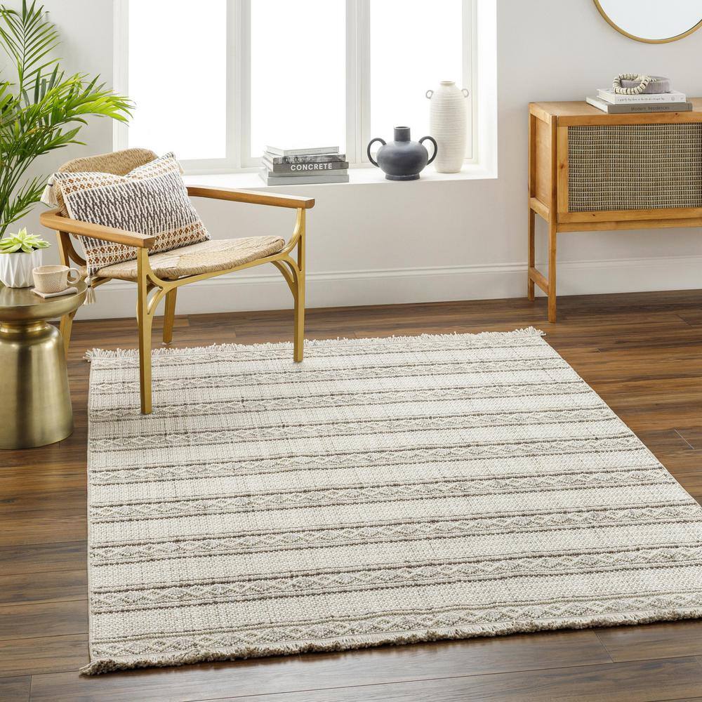 New Delhi Textured Stripe Gray Synthetic 7'9" x 10' Area Rug