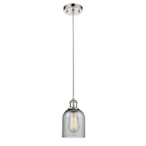 Caledonia 1-Light Polished Nickel Shaded Pendant Light with Charcoal Glass Shade