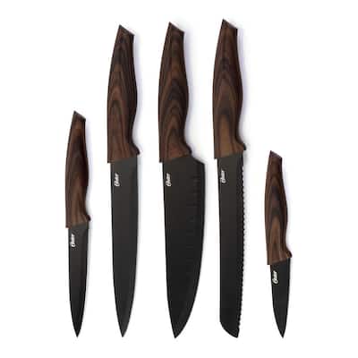 Godfrey 5-Piece Stainless Steel Black Cutlery Set with Wood Print Handles