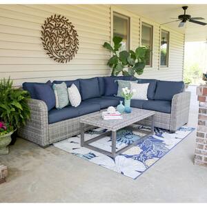 Forsyth 5-Piece Wicker Outdoor Sectional with Sunbrella Navy Cushions