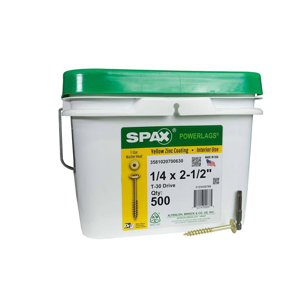 SPAX 500-Piece 1/4 in. x 2-1/2 in. Washer Head PowerLag Yellow Zinc ...