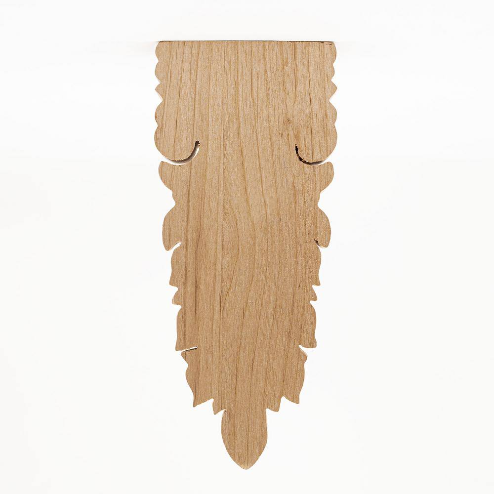 7-1/2 in x 3-1/8 in x 1 in Unfinished Hand Carved Solid Wood Onlay Acanthus Wood Applique