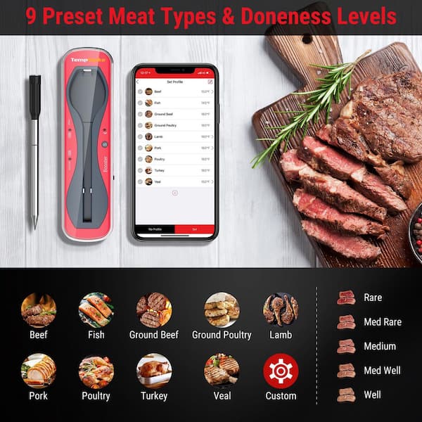 BBQ Dragon 2-Piece Wireless Meat Thermometer with Long-Distance Remote and  2 High Temperature Probes BBQD365 - The Home Depot