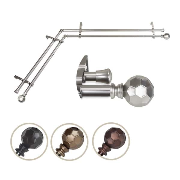 EMOH 13/16" Dia Adjustable Corner Window Double Curtain Rod 66 to 120" (each side) in Satin Nickel with Elliana Finials