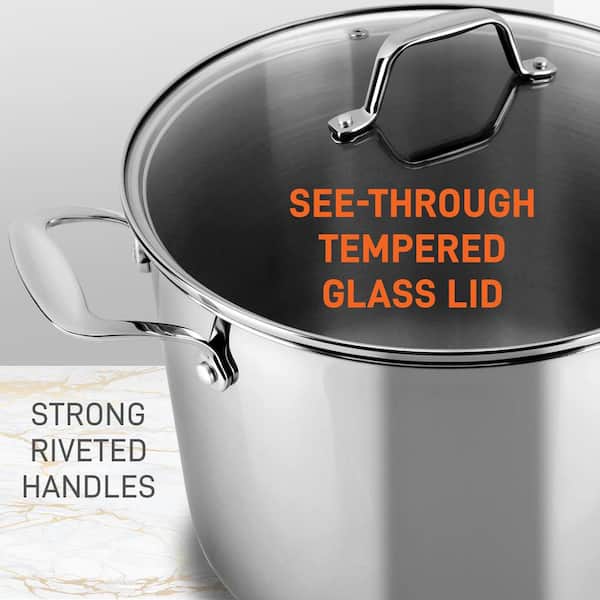 BERGNER Small 2.6 qt. Stainless Steel Soup Pot with Tempered Glass Lid and Steamer  Insert BGUS10127STS - The Home Depot