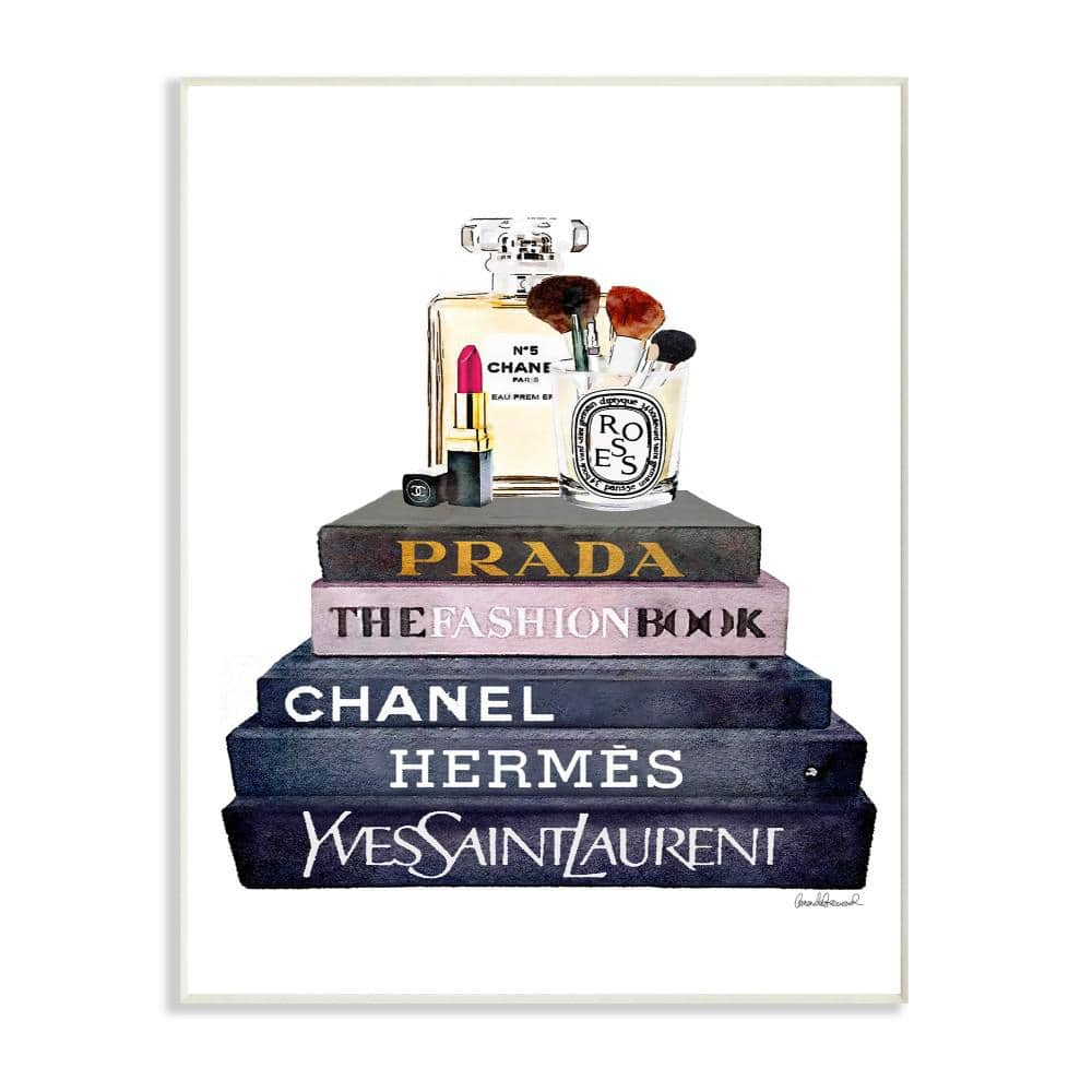 Stupell Industries Glam Essentials Above Iconic Designer Bookstack Wood Wall Art - Multi-Color - 10 x 15