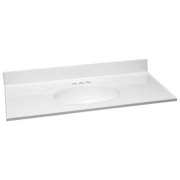 Design House 43 in. W Cultured Marble Vanity Top in Solid White with Solid White Basin and 4 in. Faucet Spread