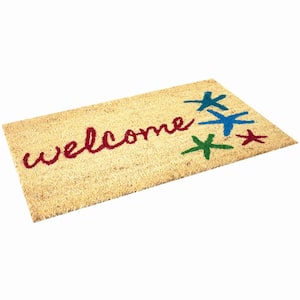 Nautical Coastal Collection Sand and Starfish 30 in. x 18 in. Coir with Non-Slip Backing Outdoor Door Mat