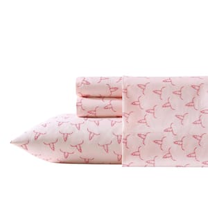 Steer Skulls 4-Piece Pink Microfiber Full Sheet Set