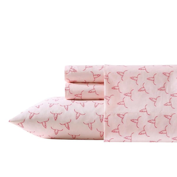 Steer Skulls 4-Piece Pink Microfiber Queen Sheet Set