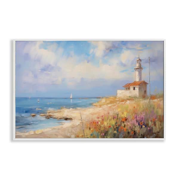 Stupell Industries Vintage Lighthouse View by LSR Design Studio White Framed Nature Giclee Art Print 12 in. x 18 in.