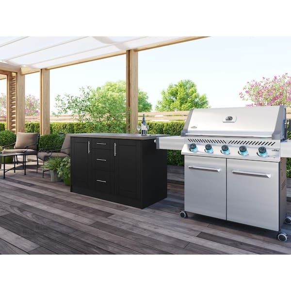 Sanibel Pitch Black 14-Piece 55.25 in. x 34.5 in. x 25.5 in. Outdoor Kitchen Cabinet Island Set