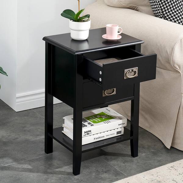 VECELO Tall Nightstand, Bedside Table with 1 Drawers and Storage Shelf,  Industrial Telephone End Table For Small Space, Black KHD-HD-NS13-BLK - The  Home Depot